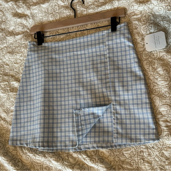 ALTAR’D STATE Ivory Blue Kit Plaid Mini Skirt w/ 5” Side Slit NWT - Picture 5 of 11